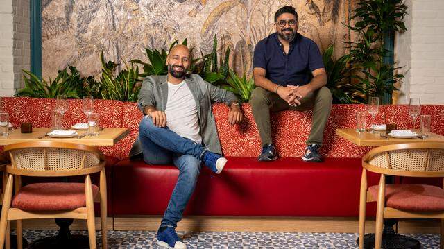 Mohamed Alkassar and Niven Patel of Feal Hospitality at Paya restaurant in Miami Beach, which opened in 2024 and is now closed.
